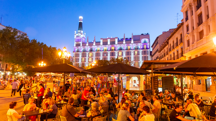 A terrace bar in Madrid at night