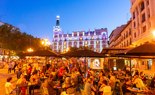 A terrace bar in Madrid at night