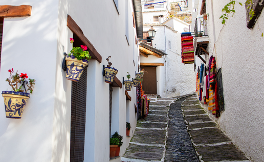 White washed walls of a street in Pampaneira in La Alpujarra