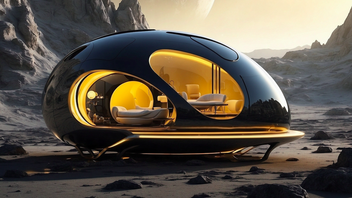 Futuristic building on the moon surface