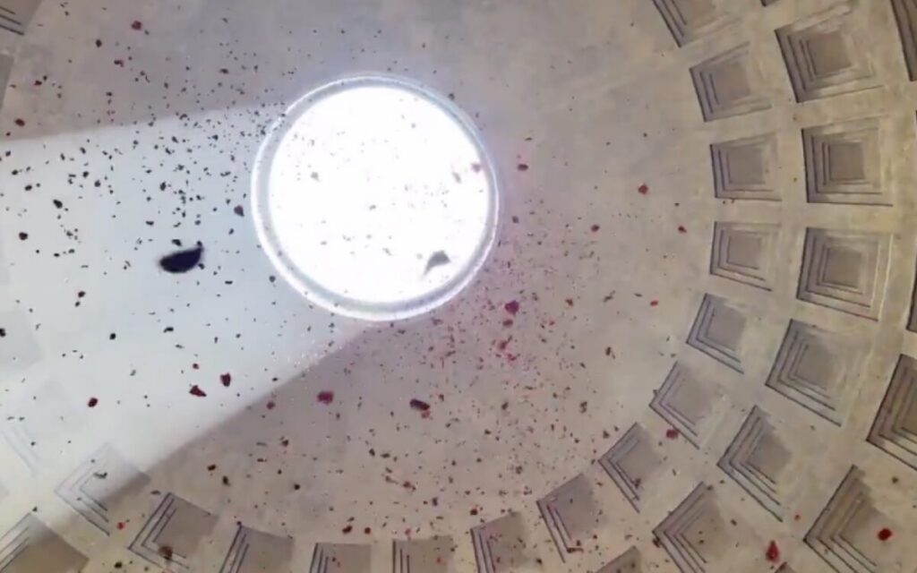 Thousands of red rose petals fall from Rome Pantheon dome in stunning Pentecost tradition
