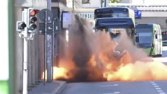 Controlled explosion on streets of Mälmo.