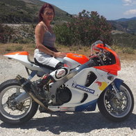 Linda on her bike.