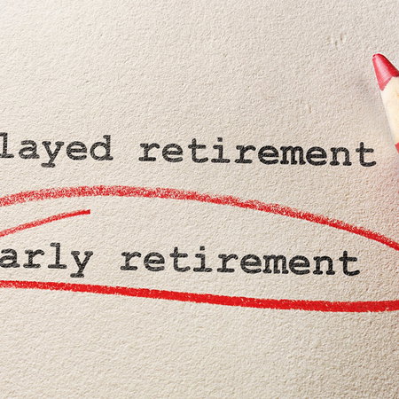 The words “early retirement” circled in red beside “delayed retirement” on a document about pension and retirement planning.