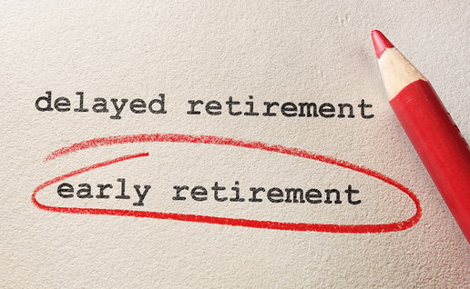 The words “early retirement” circled in red beside “delayed retirement” on a document about pension and retirement planning.