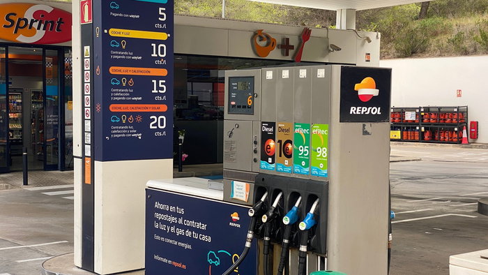 Fuel pumps at a Repsol petrol station in Spain as temporary VAT cuts on fuel and energy near their end.