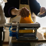 Making pasta by hand.