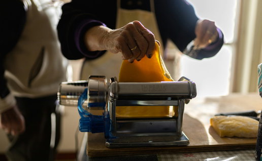 Making pasta by hand.