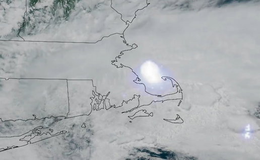 Satellite image showing the bright flash of a meteor as it exploded in the atmosphere above the Massachusetts and New Hampshire region.