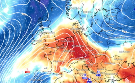 Weather map showing polar air moving towards Spain and western Europe in May