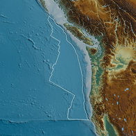 Map showing the Cascadia subduction zone and the Juan de Fuca tectonic plate off the west coast of Canada and the United States.