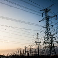 Electricity pylons at sunrise