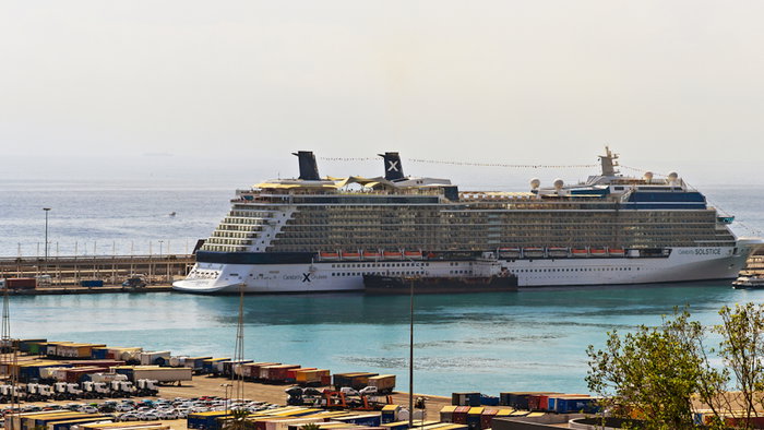 Cruise ship docked in Barcelona