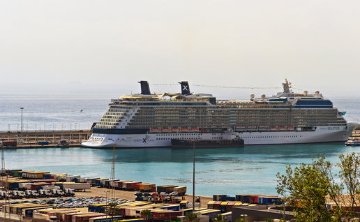 Cruise ship docked in Barcelona