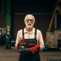 Old man working in metal workshop