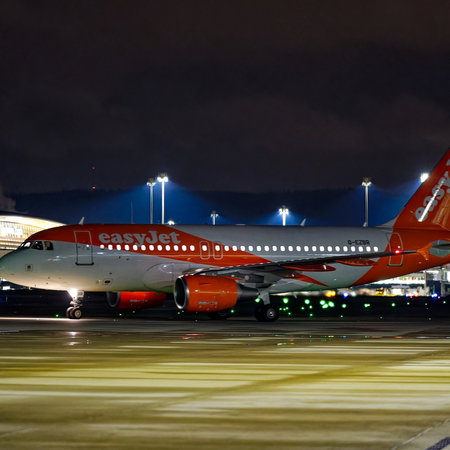 EasyJet landing at night