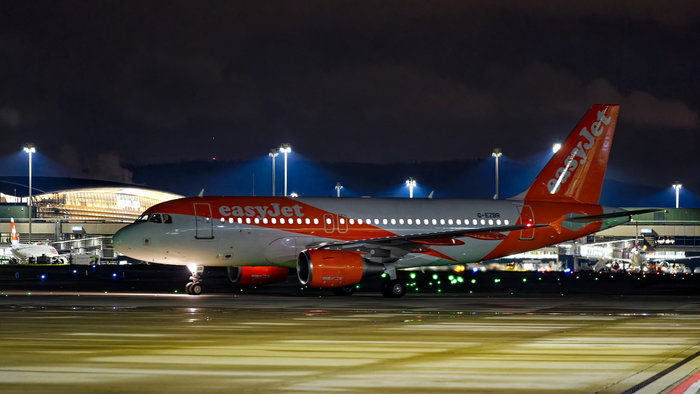 EasyJet landing at night