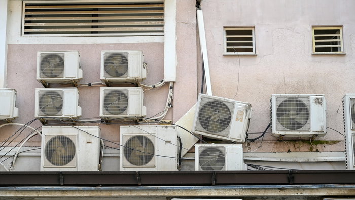 Many air conditioning units all ready to kick in for Summer.