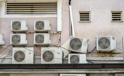 Many air conditioning units all ready to kick in for Summer.