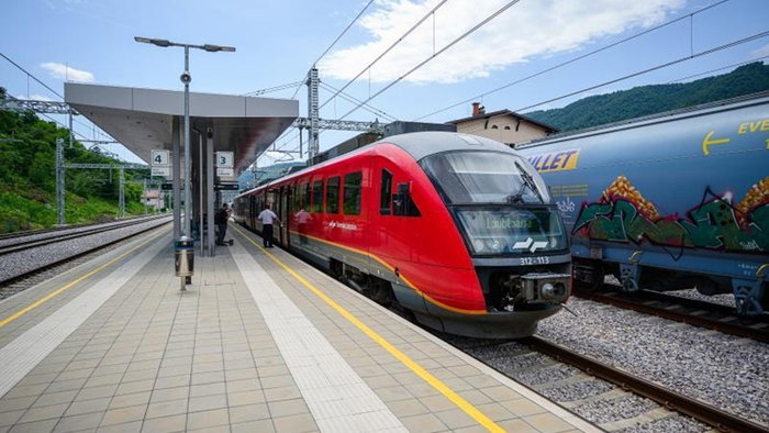 Passenger train at a European railway station as the EU proposes a single ticket system for cross border rail travel.