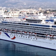 The massive Norwegian Dawn docked in Motril.