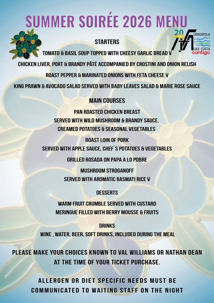 Late Summer Soirée 2026 menu choices.
