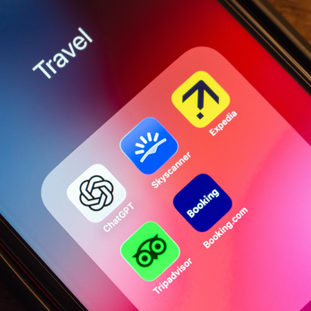 IPhone screen with travel apps.