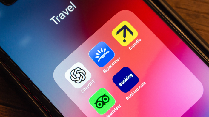 IPhone screen with travel apps.