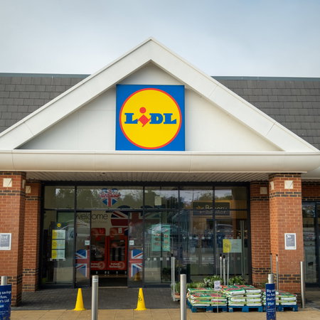 UK logo and entrance of supermarket