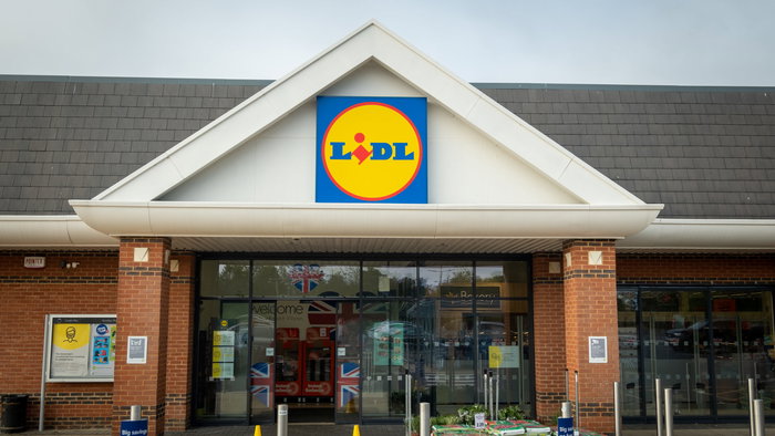 UK logo and entrance of supermarket