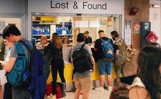 Passengers at the lost and found buggage claim