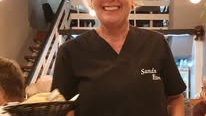Karen serving up some tasty homemade food at The Sands Bistro in Torrevieja.