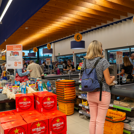 People waiting in queue at a supermarket