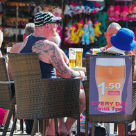 British tourists sitting down at a terrace bar in Tenerife