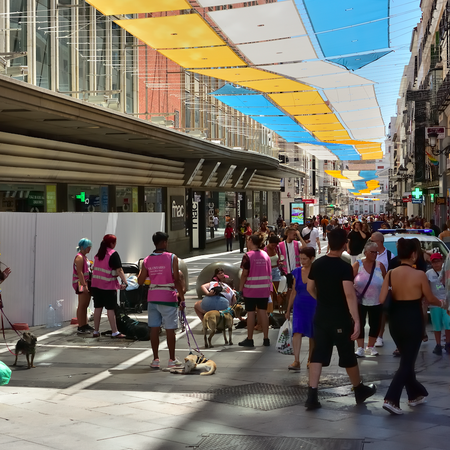 A street in Madrid with tarps overhead