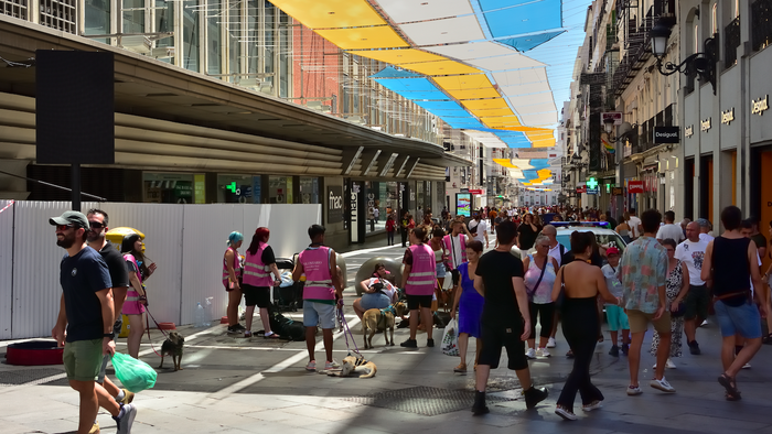 A street in Madrid with tarps overhead