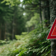 Tick warning sign in woodland area.