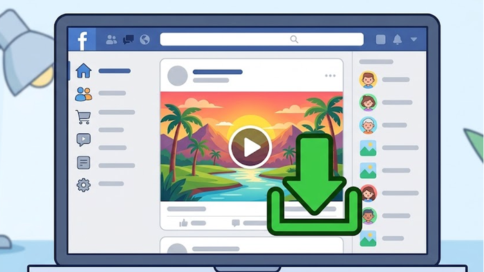 AI image of laptop screen with facebook downloader