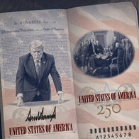 The commemorative US passport unveiled by Donald Trump for America's 250th anniversary features the president's portrait and the Declaration of Independence.