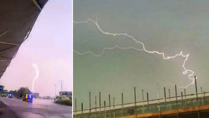 Lightning strikes Bristol Airport.