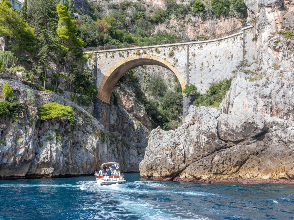 View for a boat trip of the Fiordo di Furore Brigde Sorrento on the Amalfi coast