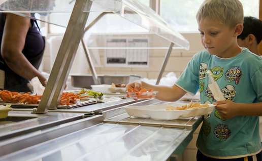Students in a cafeteria.