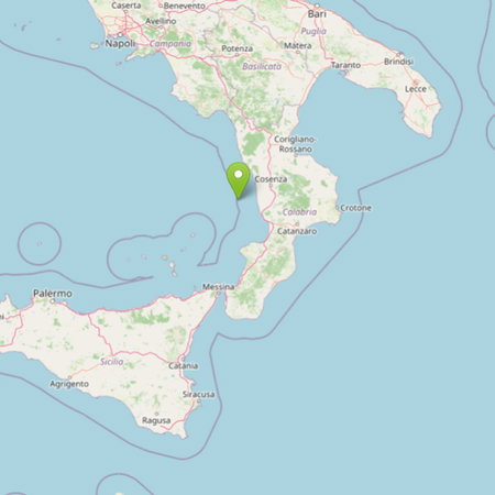 Map showing the location of the magnitude 6.2 earthquake off the Tyrrhenian coast of Calabria in southern Italy, near Belmonte Calabro.
