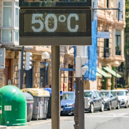 A street display in Spain showing a temperature of 50°C during an extreme heatwave.