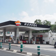 A Repsol petrol station by the side of the road in Spain