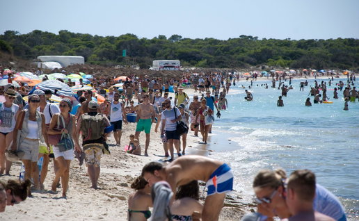 Mass tourism on a beach in Mallorca