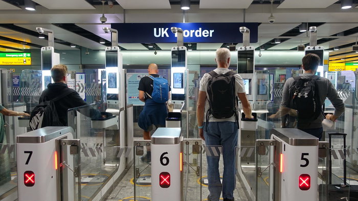 Passengers at a border in the airport