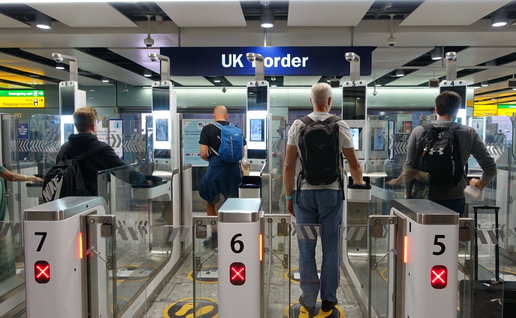 Passengers at a border in the airport