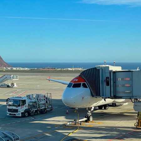 Gatwick to Tenerife Sur flight arrives.