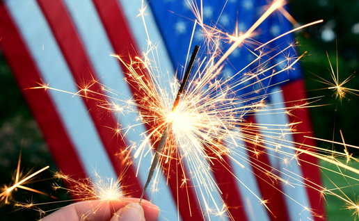 4th of July - American flag and sparkler.